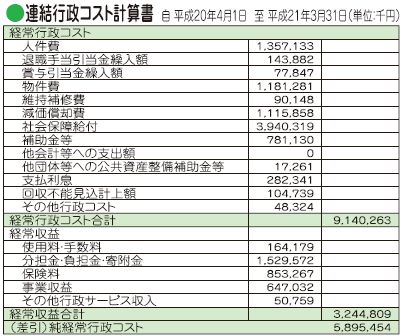 平成20年度行政コスト計算表