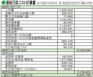 平成21年度行政コスト計算表